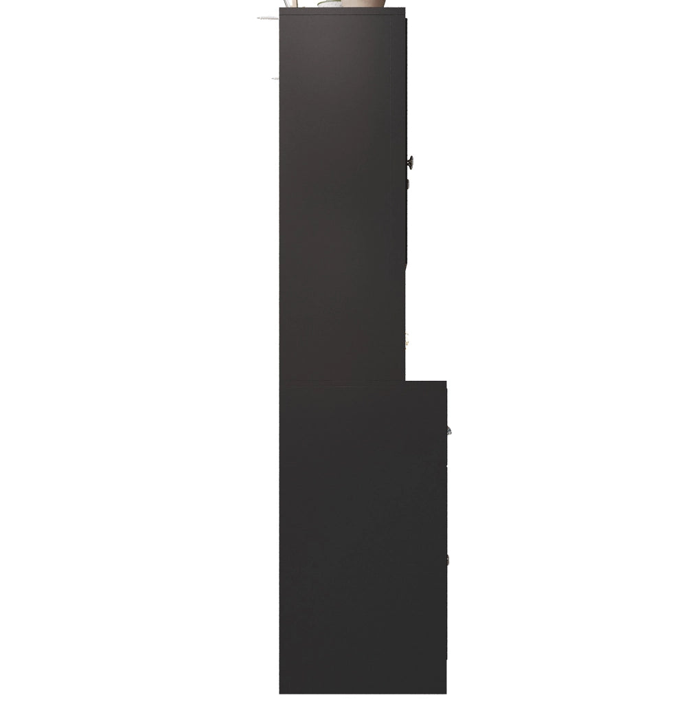 Credenza alta 140x40x175 cm con illuminazione LED controllabile da app in MDF nero
