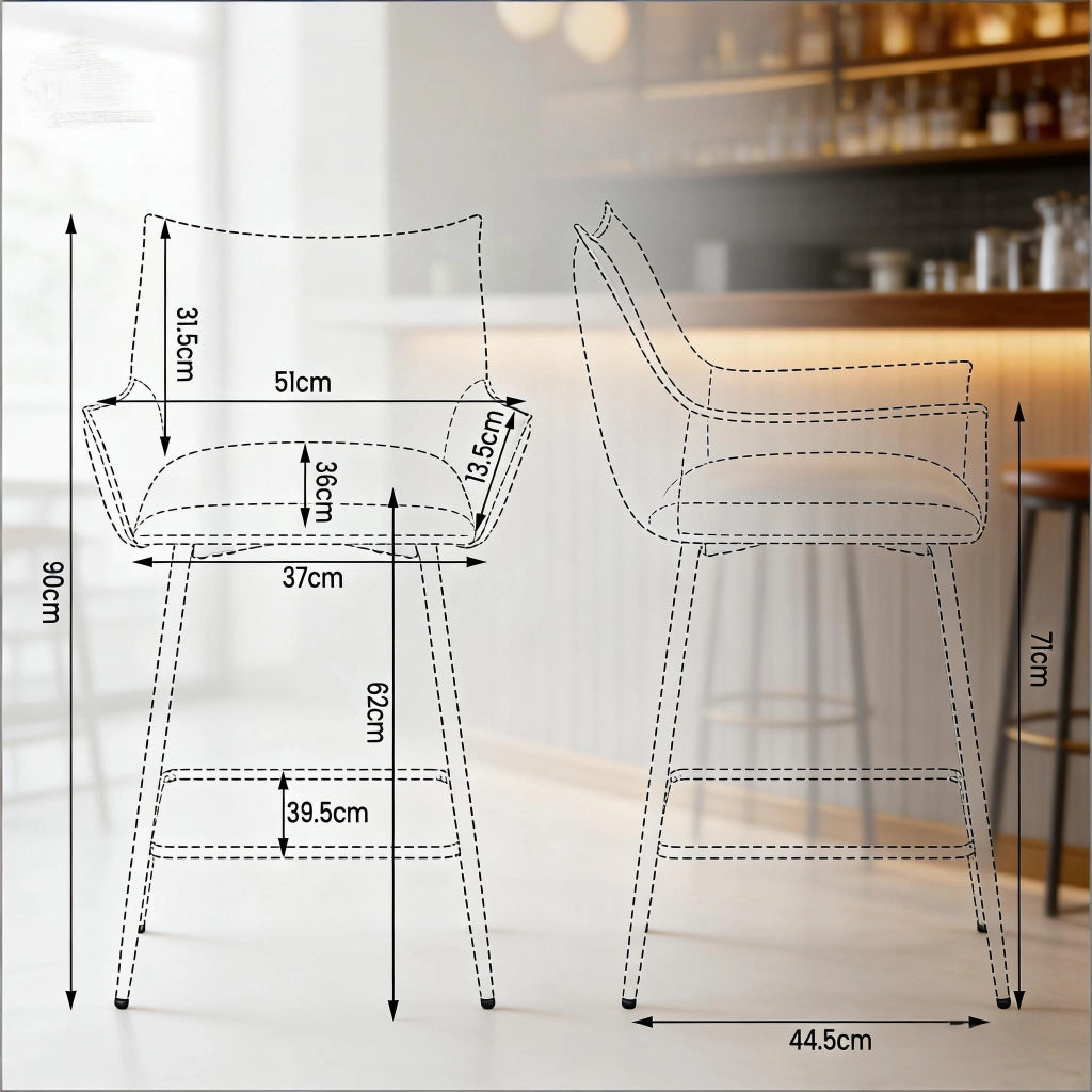 SGABELLO BAR Vintage in PU e Metallo 51x49x90 cm Set da 2 pezzi