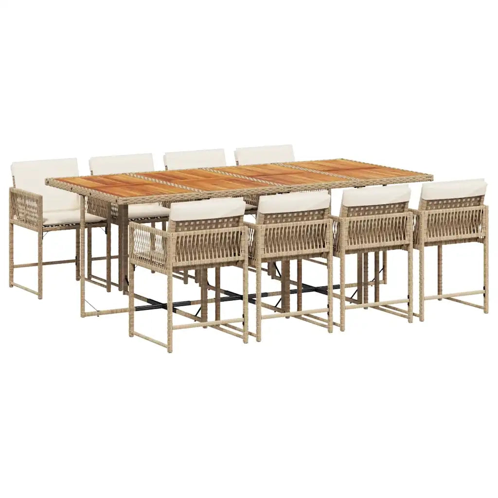Set da Pranzo da Giardino 9 pz con Cuscini Beige in Polyrattan 3211468