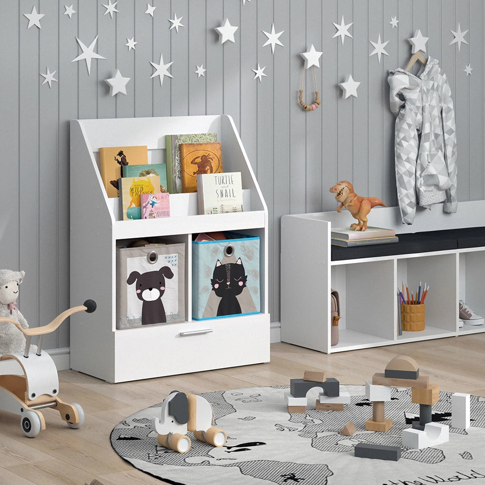 Vicco Libreria bambini Bianco 31.2 x 96.2 cm con cassetto e 2 scatole pieghevoli opt.3