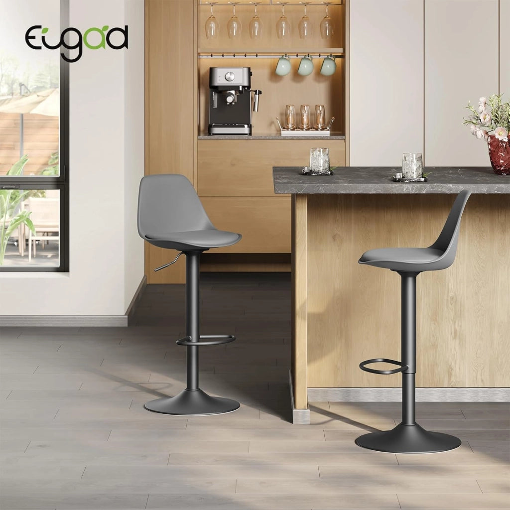 Sgabello da Cucina Moderno, Sedia Alta da Bar Regolabile in Altezza, Sgabello Imbottito Girevole con Schienale e Poggiapiedi, Grigio Scuro, 1051BY-1