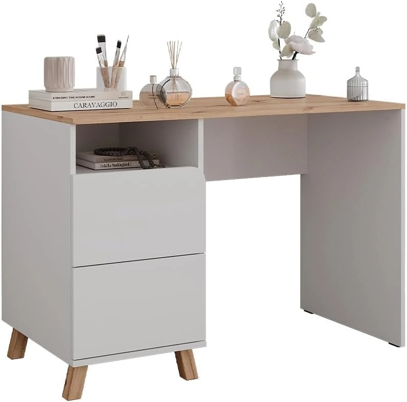 Tavolo da toeletta Karen, Bianco/Artisan, 110 cm con cassetti, Materiali robusti per un utilizzo duraturo