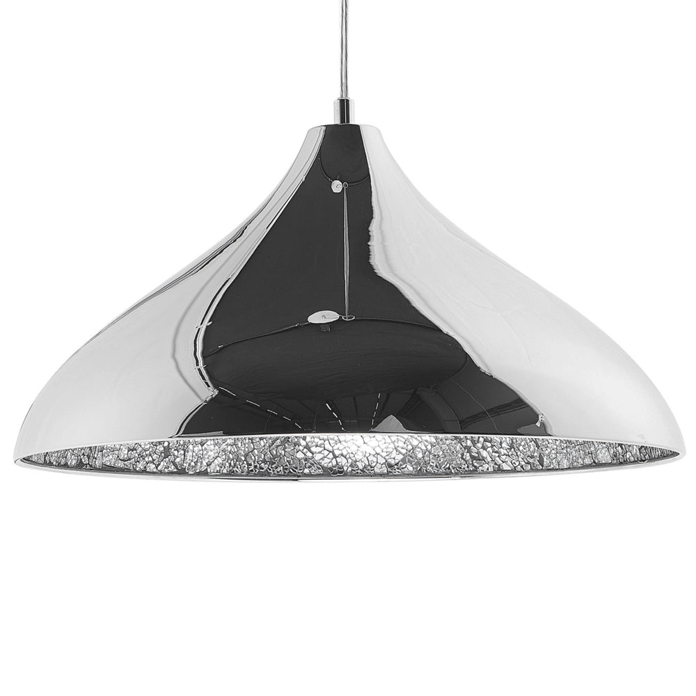 lampadario a Sospensione Argento con Lampada in Vetro Incrinato