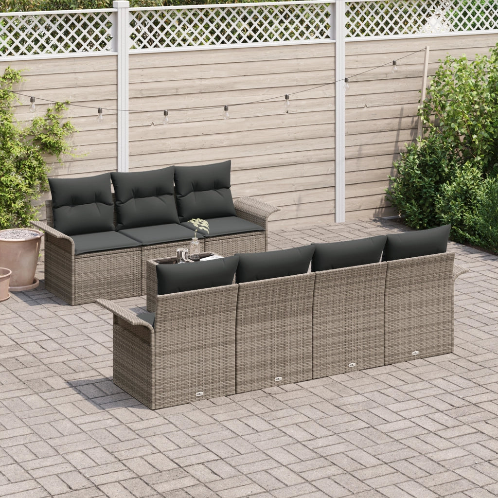 Set Divano Giardino 8 Pezzi Cuscini Grigio Rattan Sintetico