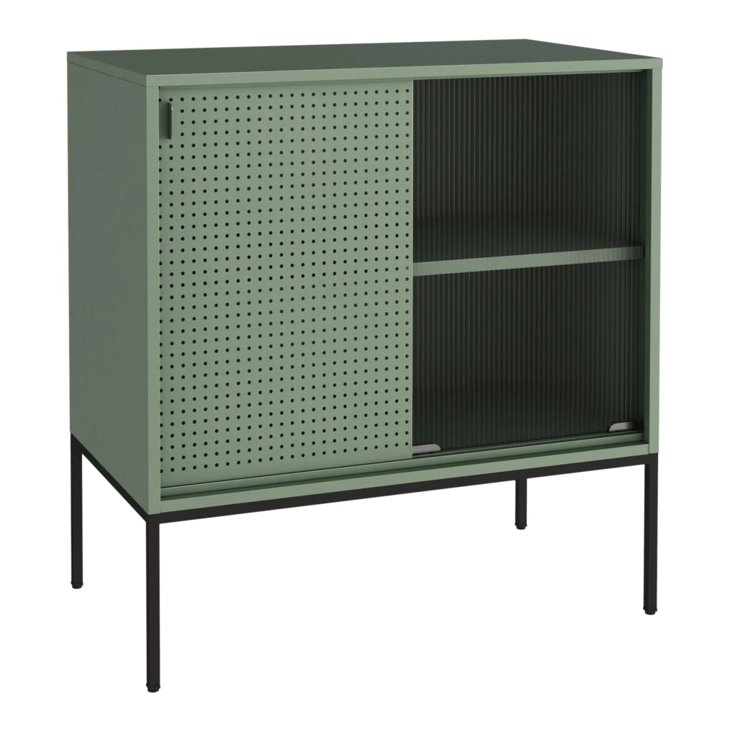 Credenza/cassettiera/mobile contenitore 85 x 80 x 45 cm soggiorno ingresso camera da letto metallo acciaio vetro ondulato verde 03_0009036