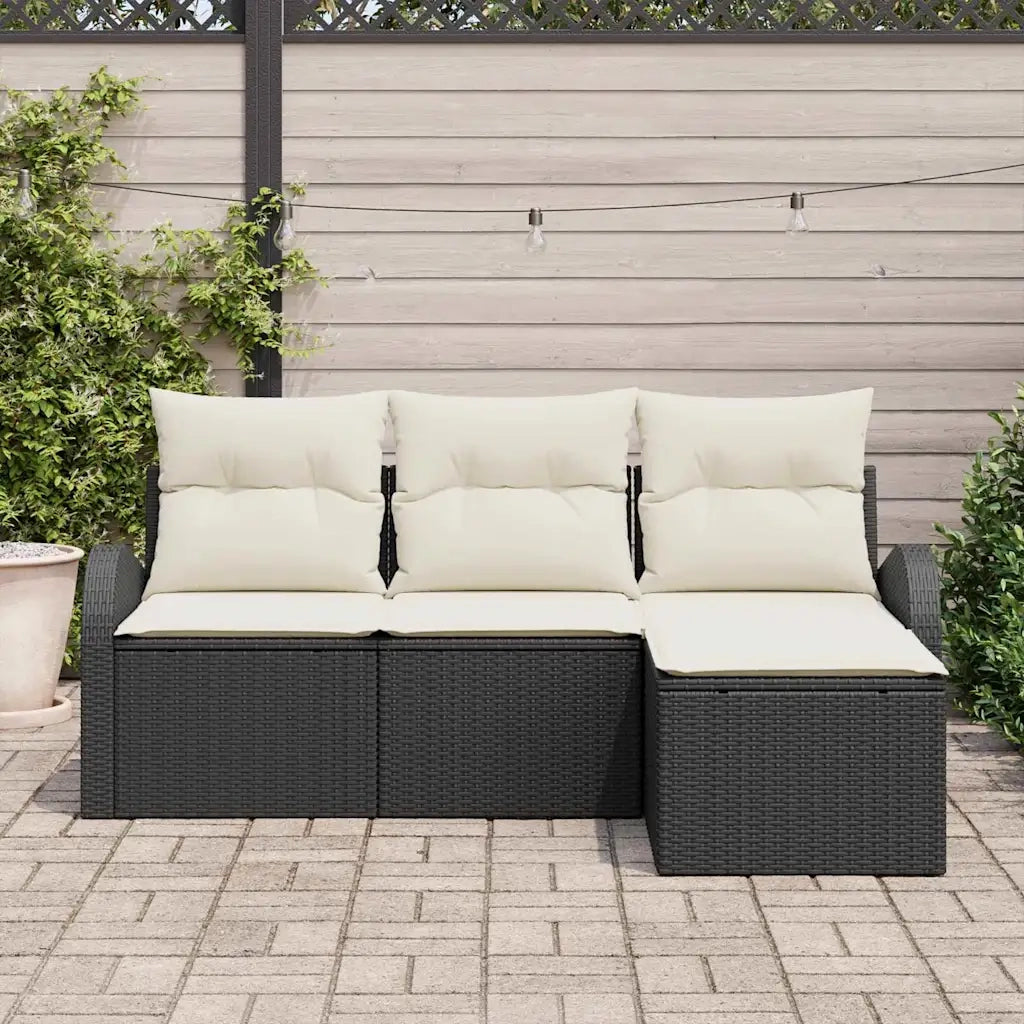 Set Divano da Giardino Nero polyrattan