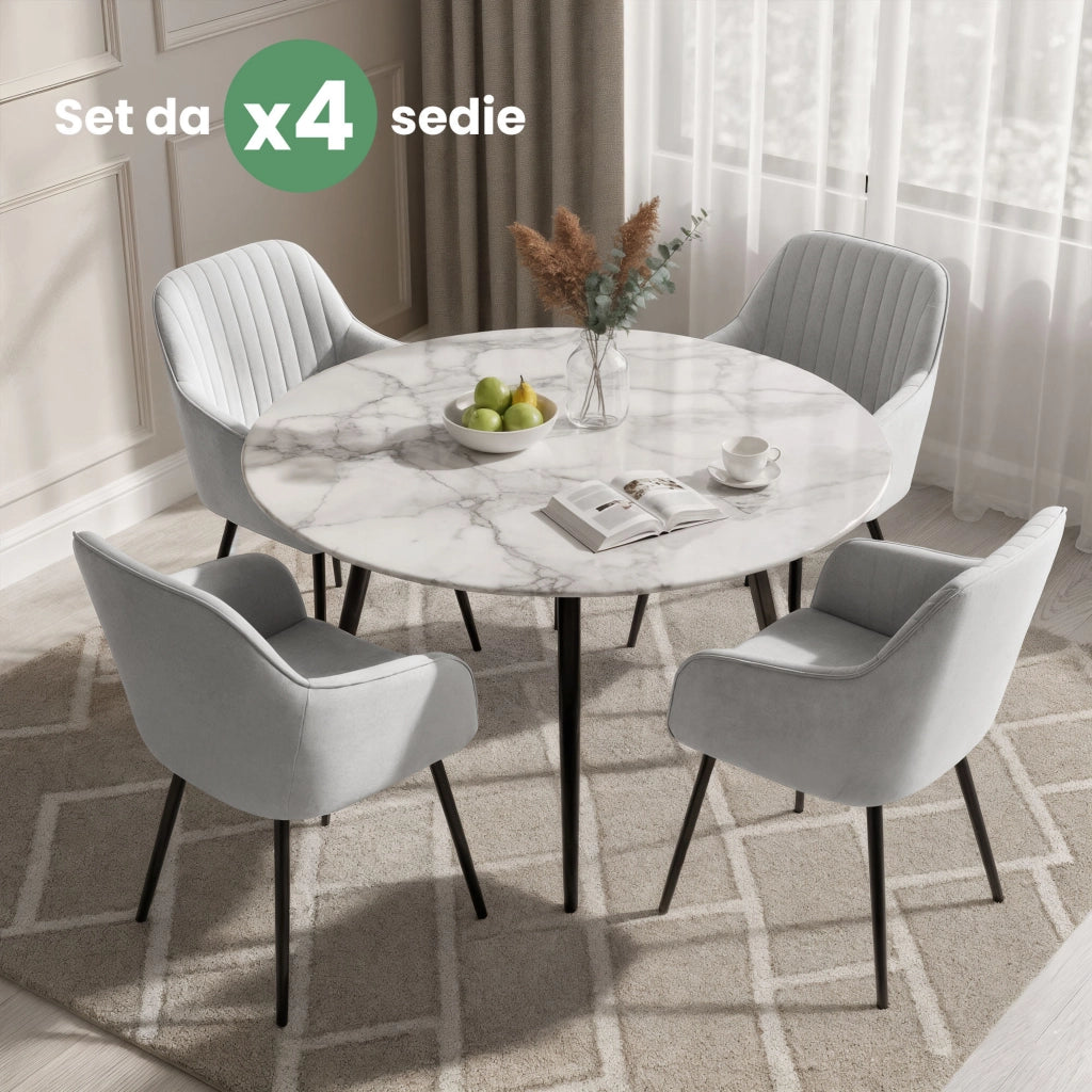 Set di 4 Sedie in velluto con cuciture verticali FLORENCE Grigio gambe nere