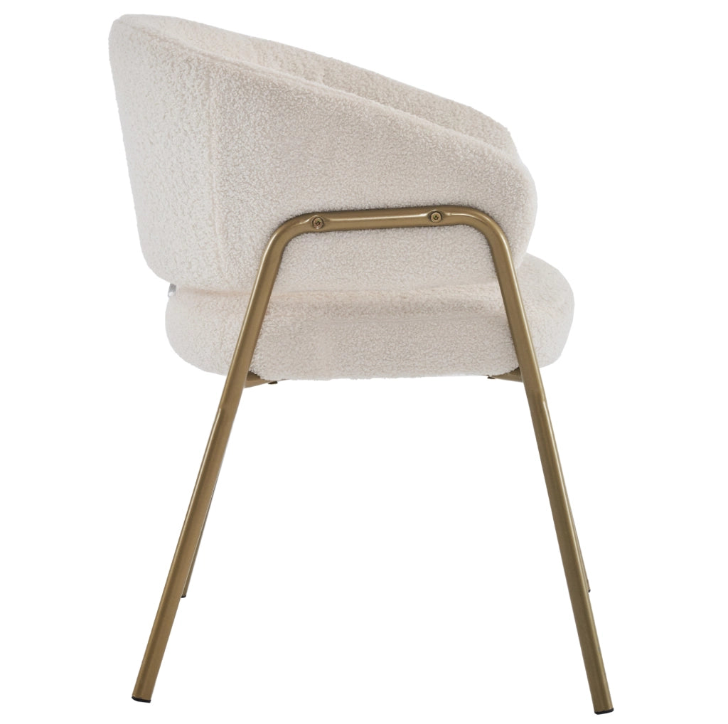 Sedia da pranzo con schienale traforato e gambe in ferro dorato in pile bianco