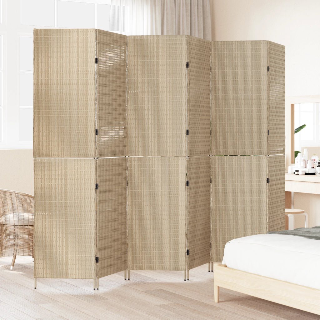 Partitione 6 Pannelli Pieghevole Beige 294x180 cm in Polirattan