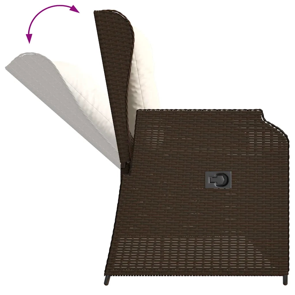 vidaXL Panca Reclinabile da Giardino con Cuscini Marrone in Polyrattan