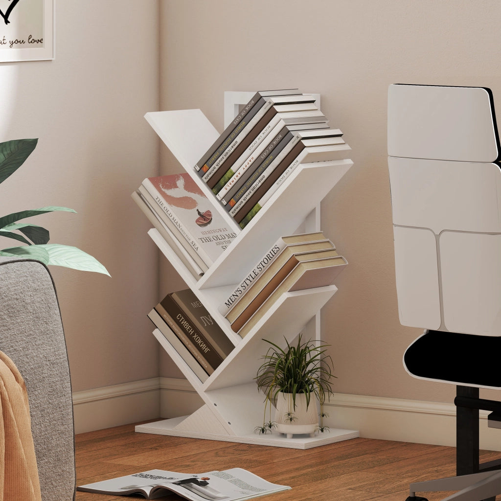 Libreria a Forma di Albero con 5 Ripiani ¨C zephmum ¨C Bianco 50x24x82 cm