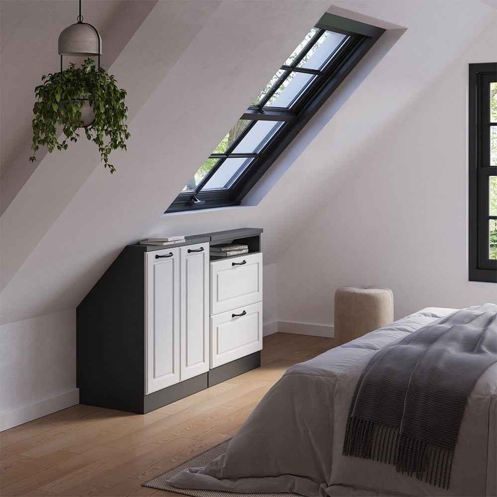 Set di mobili sottotetto Rion Bianco rustico/Antracite Set di 2 Vicco