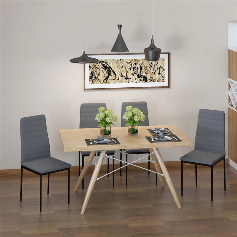 SET 4 SEDIE IMBOTTITE STILE MODERNO IN METALLO E TESSUTO GRIGIO