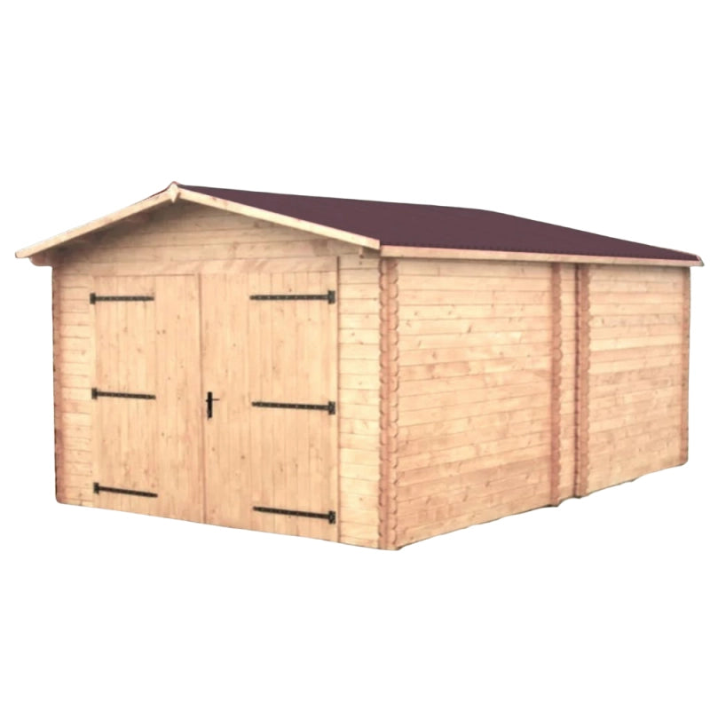 Garage in legno Douglas 350x540 cm – Pareti 28 mm – Tetto Onduline – Porta doppia – Denis – DE3554N Foresta
