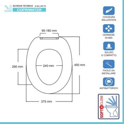 Copriwater universale bianco chiusura rallentata soft-close in plastica