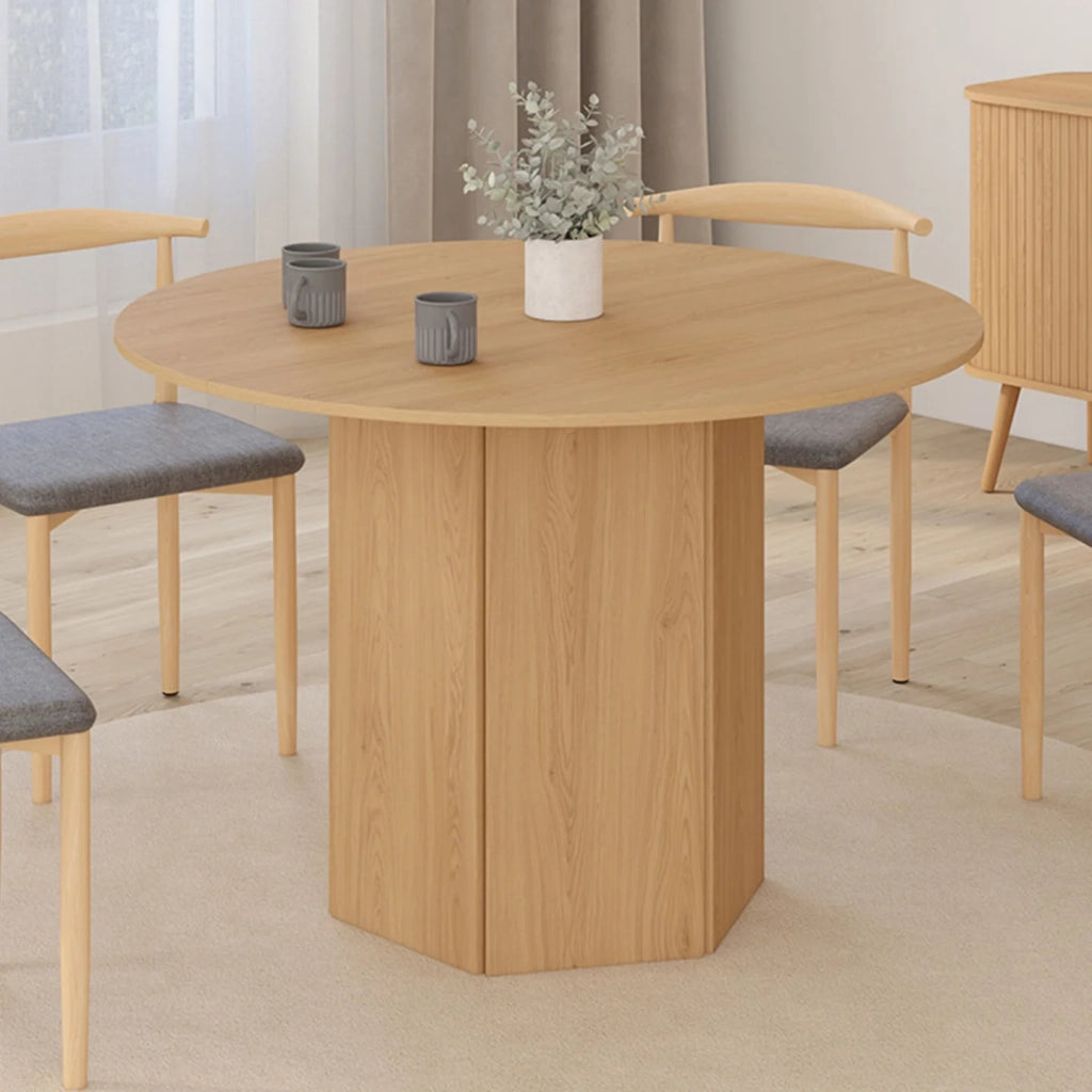 IDMarket - Tavolo da pranzo rotondo BERTHE, 6 persone, gamba esagonale, effetto legno faggio 110 cm