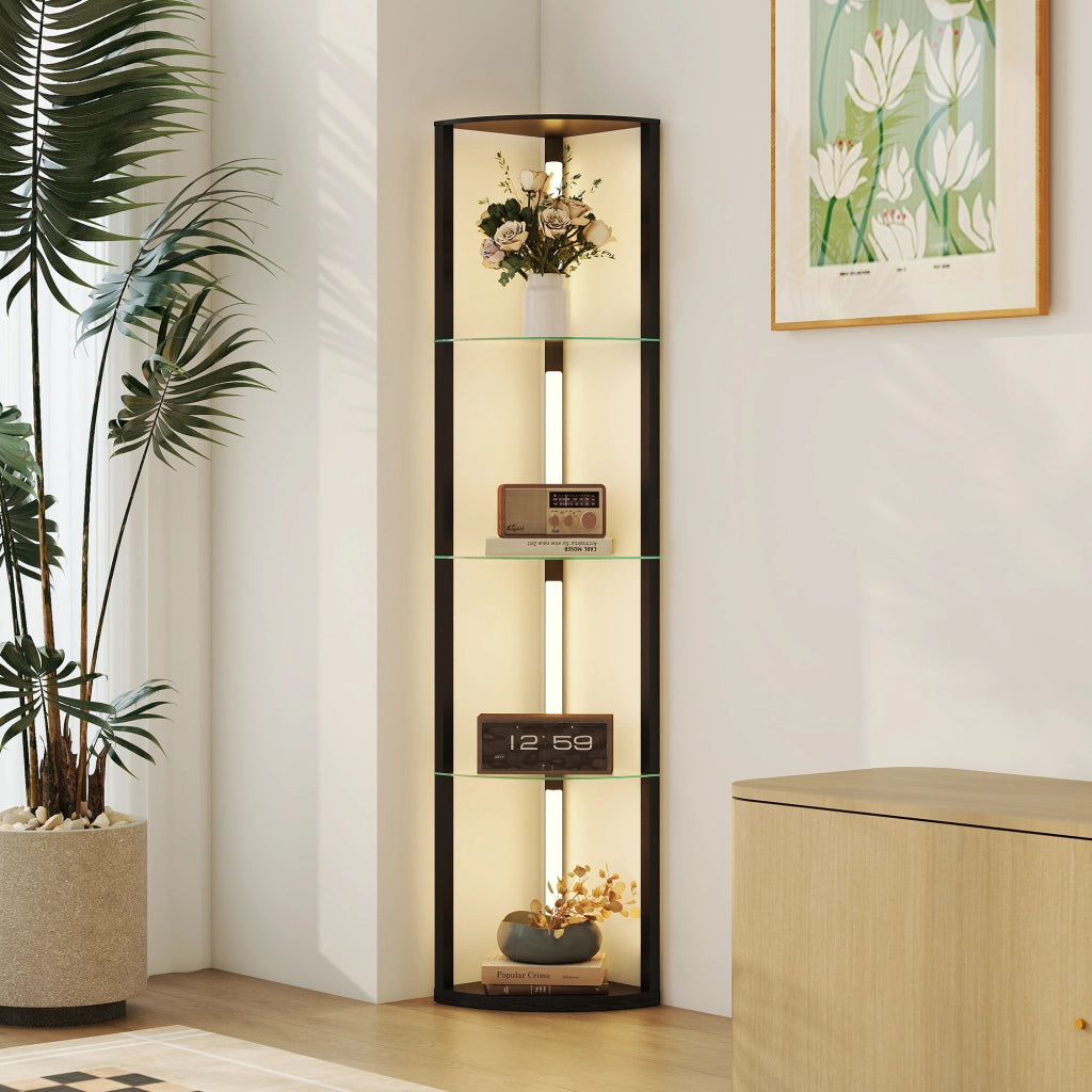 Lampada da Terra con 5 Ripiani e Luce LED, 3 Livelli di Luminosit¨¤ e Interruttore a Pedale, Nero