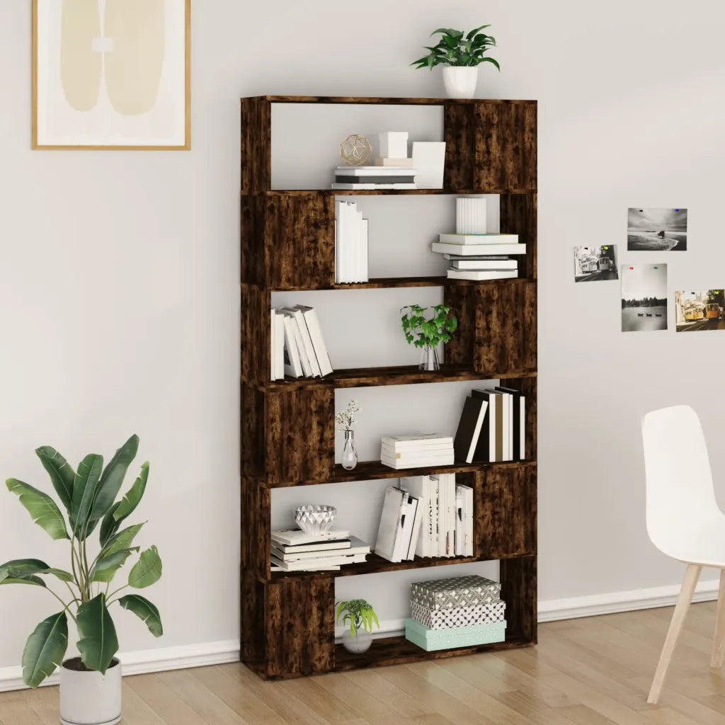 Libreria Divisorio-Scaffale per Libri-Mobile di Stoccaggio Rovere Fumo 100x24x188 cm