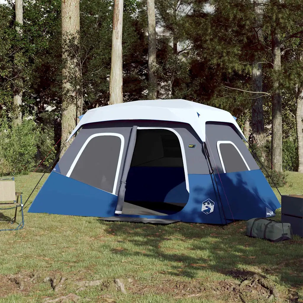 Tenda Famiglia con LED 6 Persone-Tenda da campeggio Blu Chiaro a Rilascio Rapido