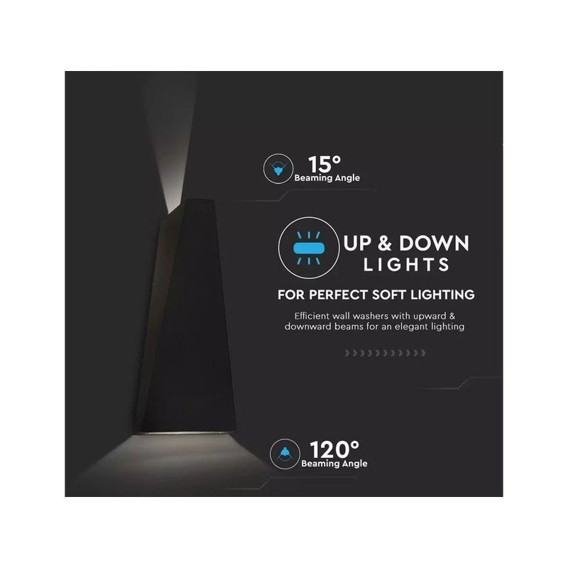 Applique Lampada LED da Muro Piramide 6W 4000K Carcassa Nera Doppio Fascio Luminoso Up-Down IP65 SKU-8298