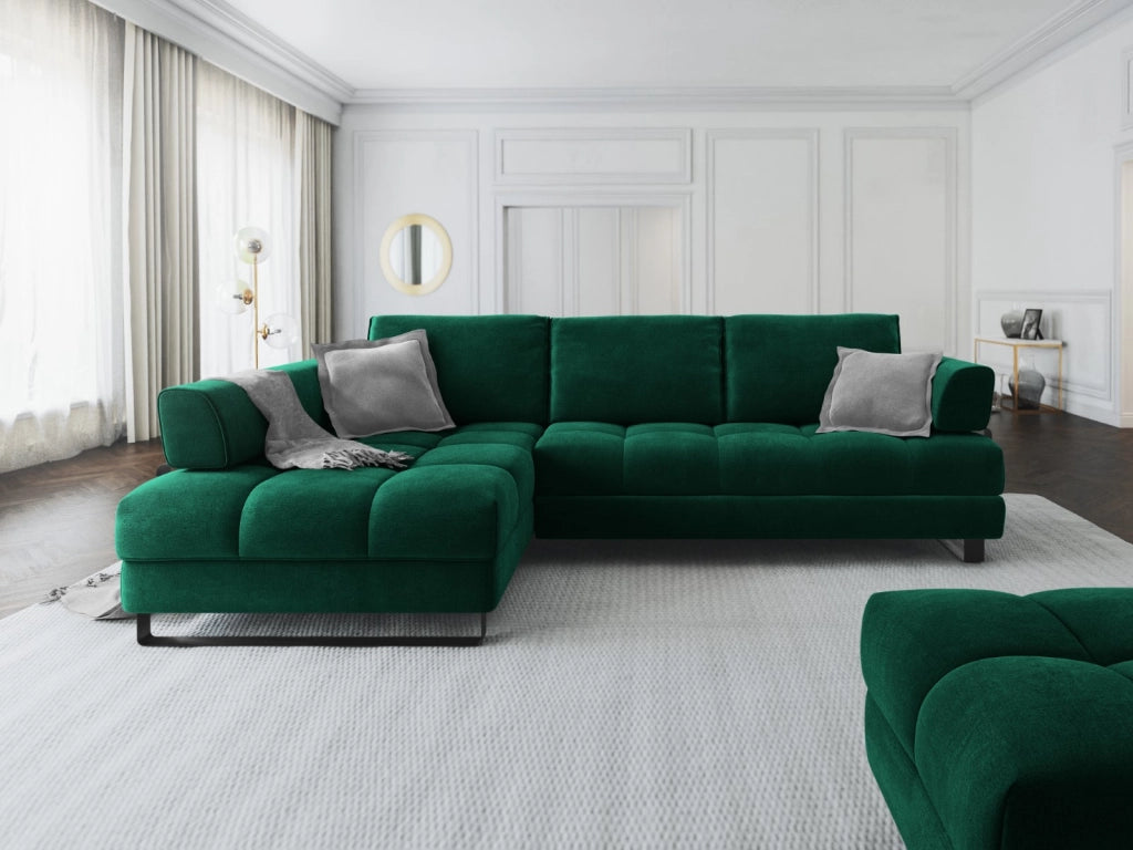 Cosmopolitan Design - Divano convertibile angolare sinistro con box "Clinton" 5 posti in velluto verde bottiglia 