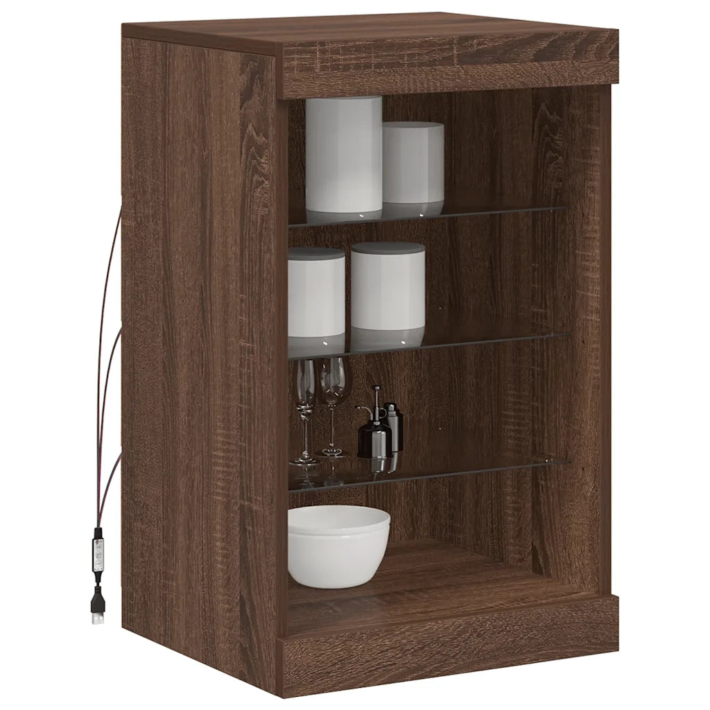 Credenza con Luci LED Rovere Marrone 41x37x67 cm