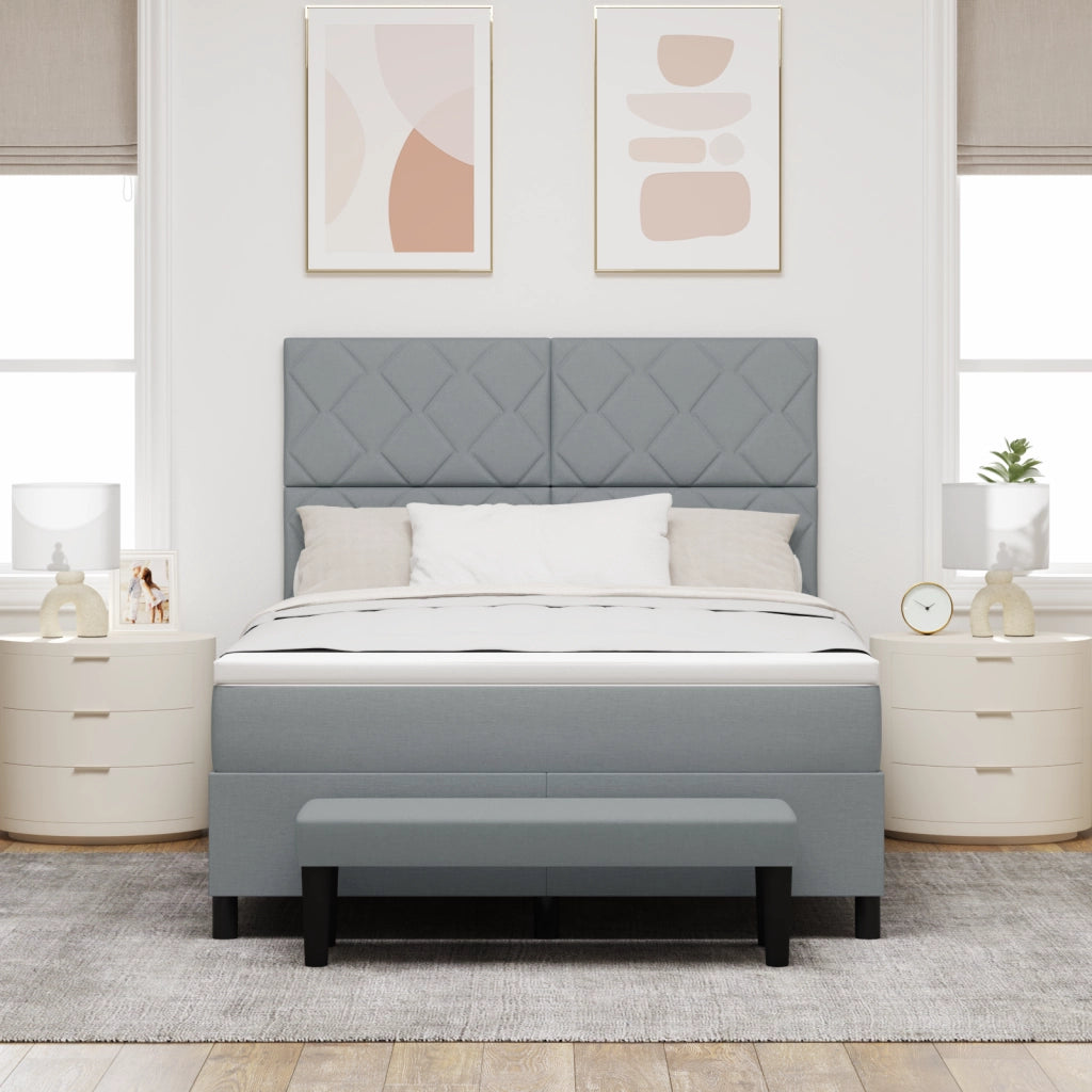 Letto a Molle con Materasso e Panchina Grigio Chiaro 160x200 cm Tessuto