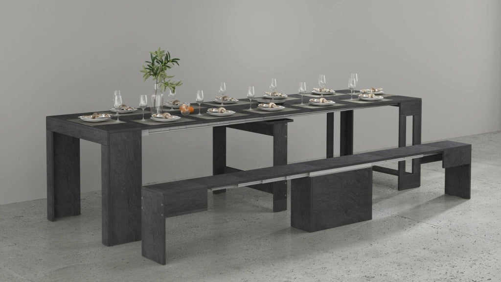 Panca Yutu, Seduta per tavolo da pranzo, Panca singola allungabile, 290x25h45 cm, Ardesia