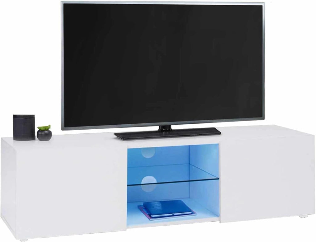 113 cm Porta TV ELI ripiano in vetro bianco con LED