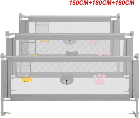3X Protezione del Parapetto - 150+180+180 CM - Universale - Parapetto del Letto - Adattabile - Protezione del Letto - Protezione del Parapetto - per Bambini in Età Prescolare Protezione di Uscita Protezione di Sicurezza di Uscita