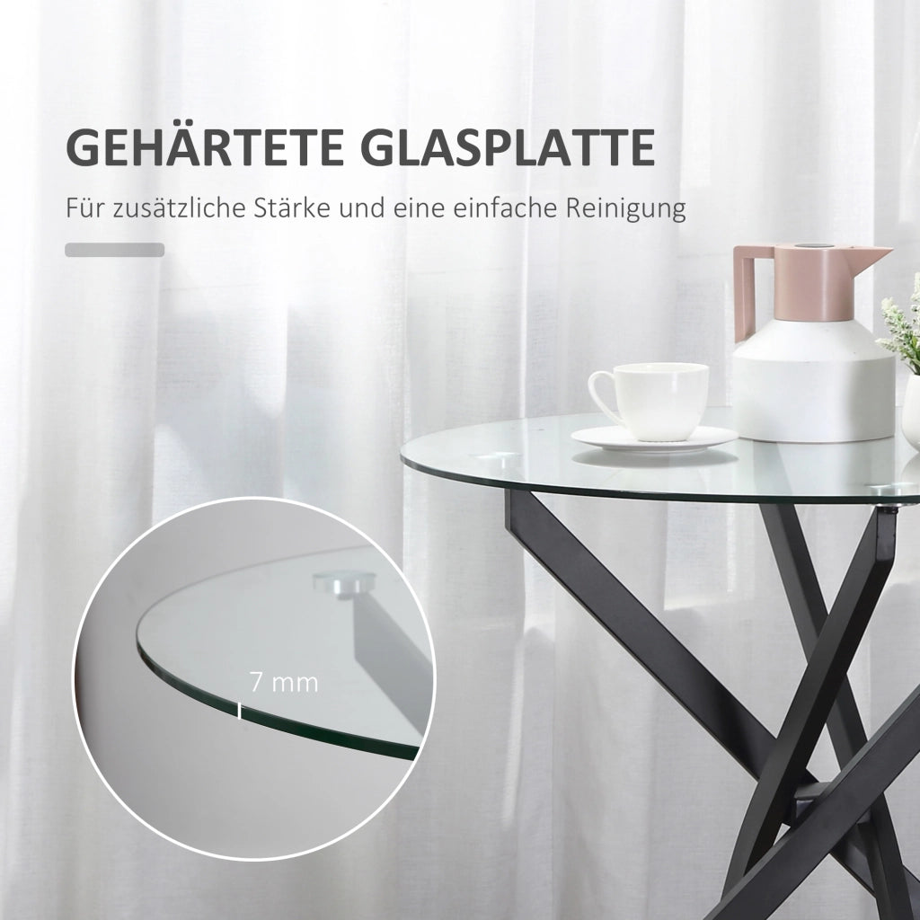 Tavolo da pranzo - rotondo in vetro - 80x80x75 cm - struttura in metallo - nero - moderno ed elegante