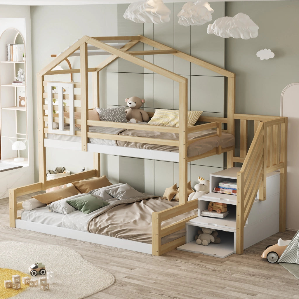 Letto a castello con finestra in pino 90x200 cm