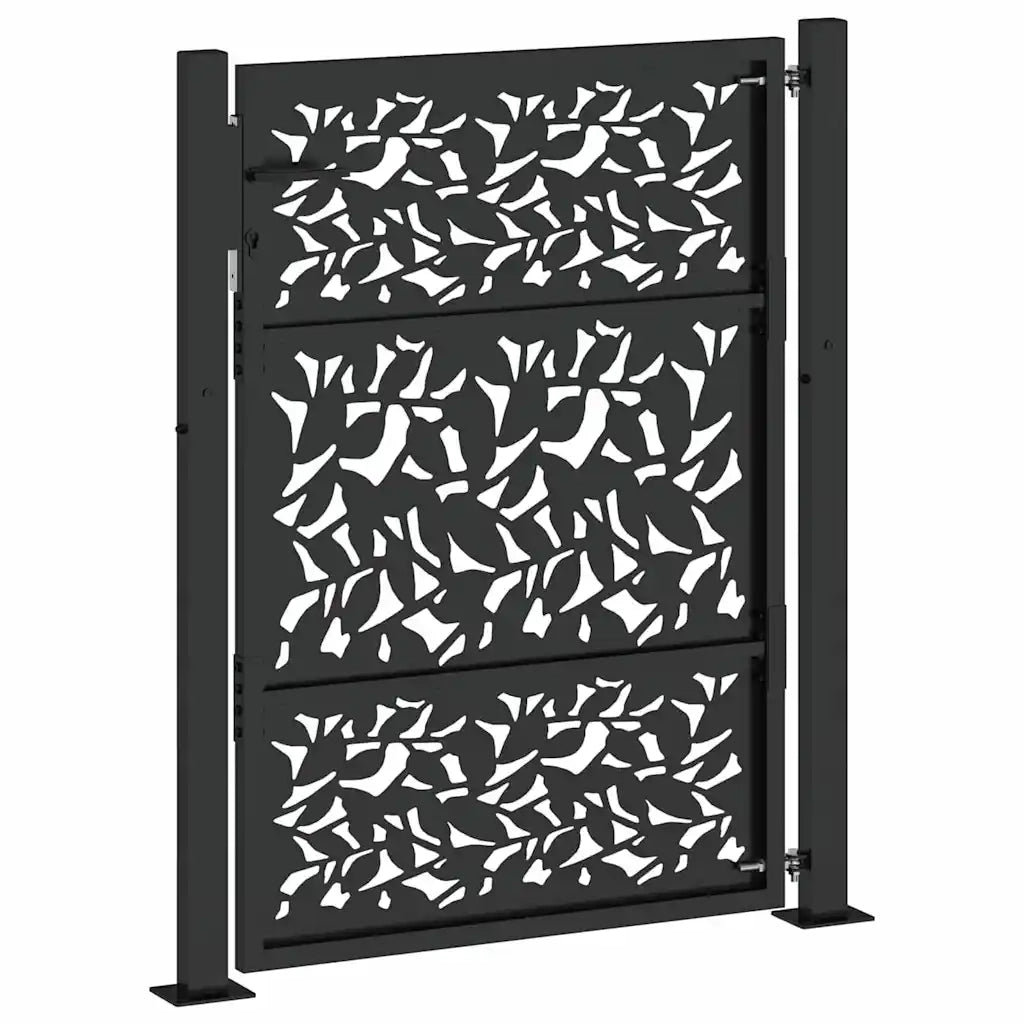 Cancello Giardino Nero 105x130 cm in Acciaio Design a Foglia