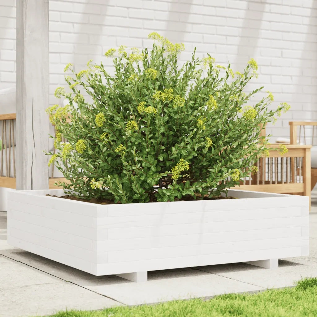 Fioriera da Giardino-Vaso da Esterno Bianca 90x90x26,5cm Legno Massello di Pino