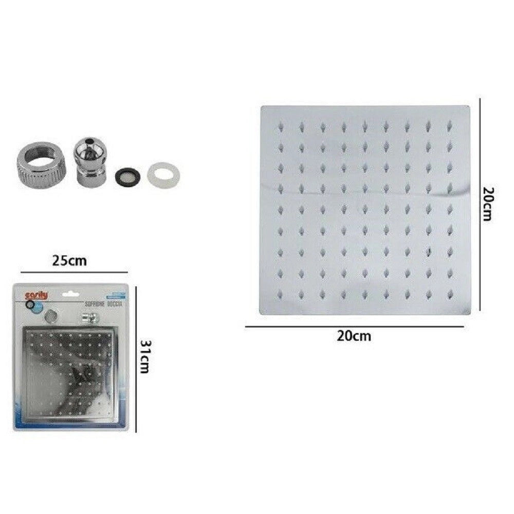 Trade Shop - Soffione Doccia Quadrato 20 X 20 Cm Ugelli Fori Bagno Miscelatore 69122 Moderno -