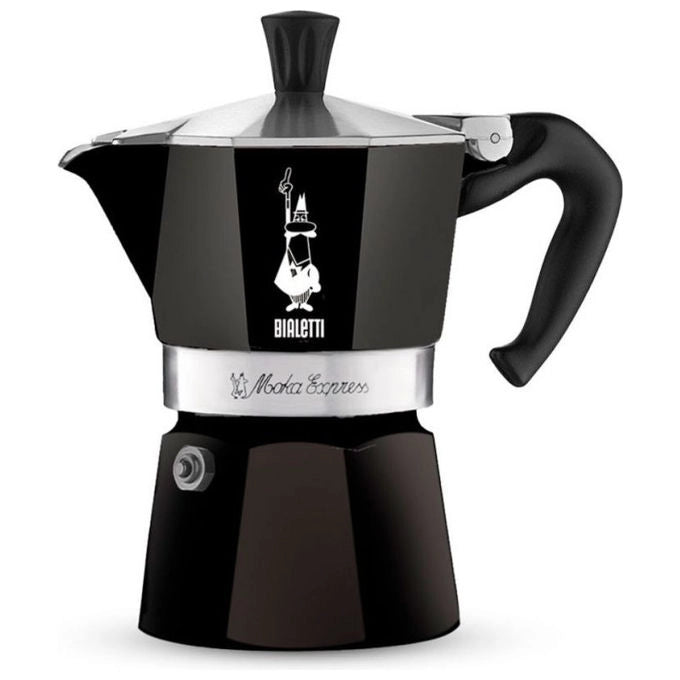 Bialetti Moka Express Monogram Caffettiera 3 Tazze Alluminio Nero Opaco e Oro Lucido