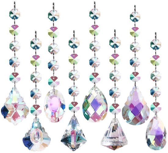 Decorazione per Interno/Esterno - 8 pezzi - Hanger a Cristalli - Prisma di Vetro - Decorazione per la Casa - Decorazione con Luce - Adatto per Bicchiere e Vasellame