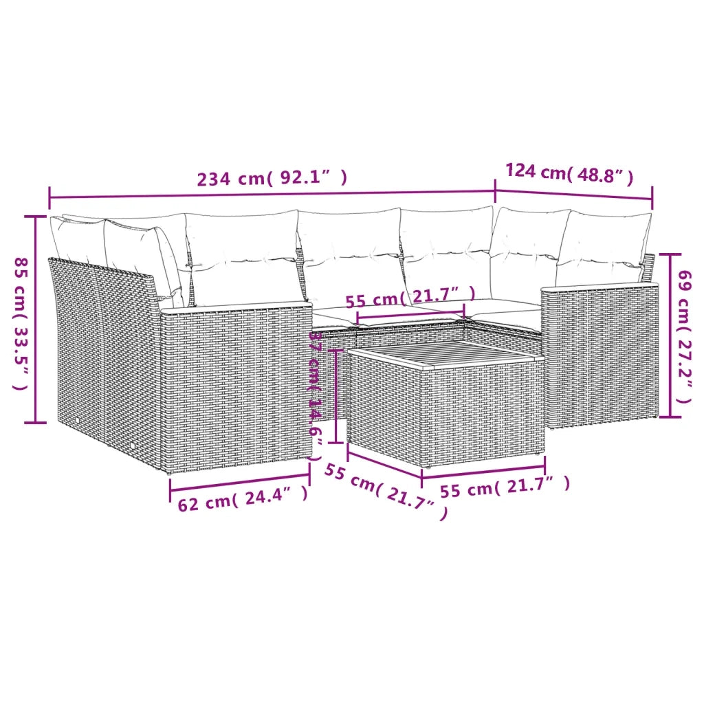Set Divani da Giardino 7 pz con Cuscini Grigio in Polyrattan