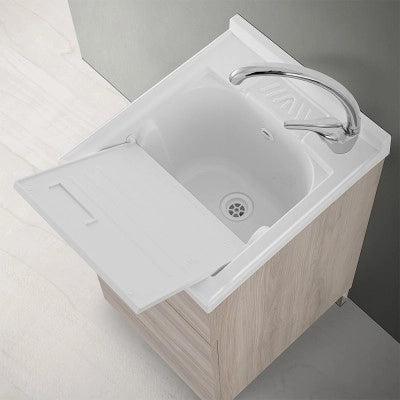 Mobile lavatoio 45x50 cm 1 anta rovere grigio con vaschetta in resina