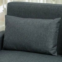 Divano 2 Posti con Spazio Portaoggetti e Cuscini, in Tessuto Effetto Lino e Legno, 135x72x84 cm, Grigio Carbone