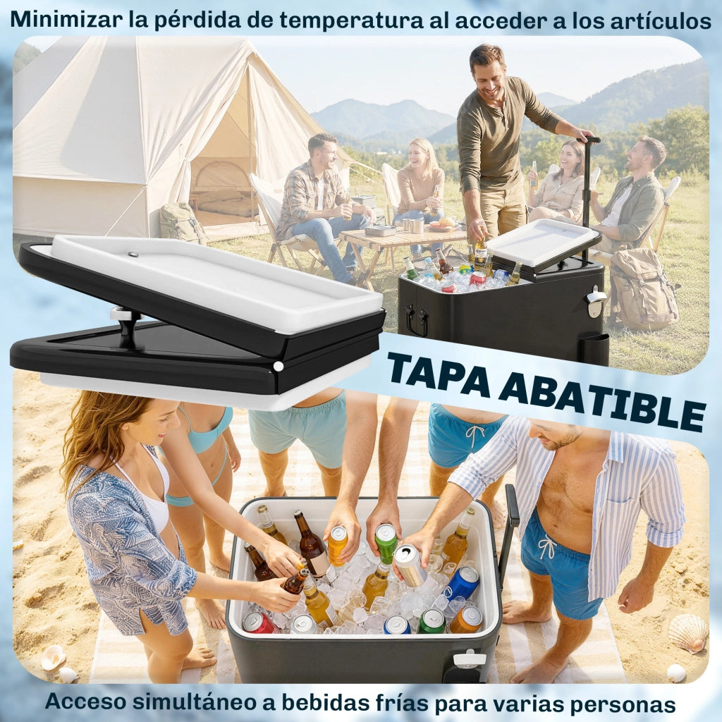 Carrello per Bevande con Ruote e Apertura Superiore ¨C zephmum ¨C 75x35x120 cm Nero