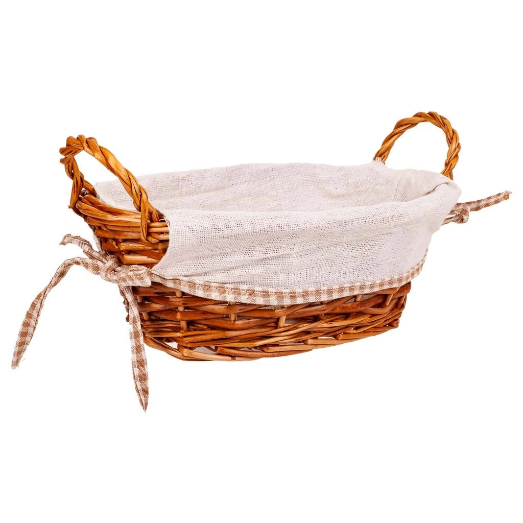 Cestino porta pane in vimini foderato marrone 26x18x11h