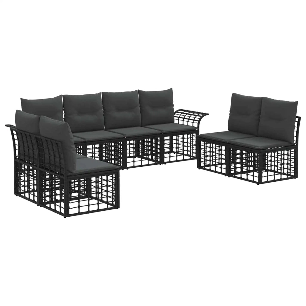 Set di divani da esterno 8 pz Nero e Grigio scuro Poliestere 3437671
