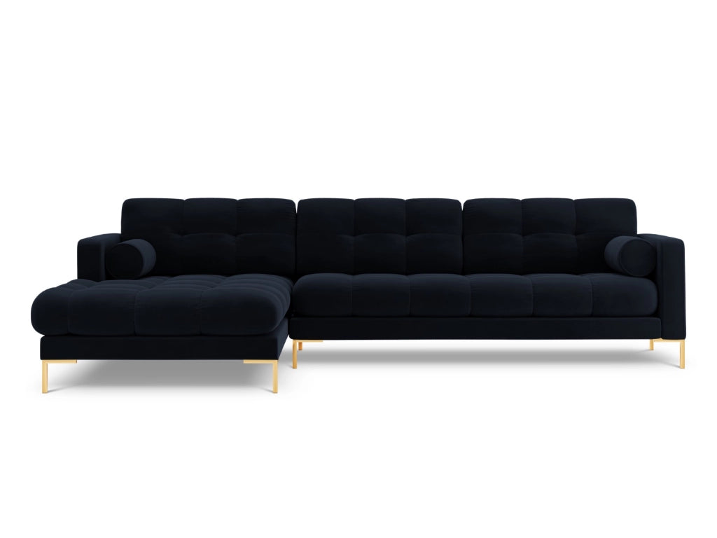 Cosmopolitan Design - Divano angolare sinistro "Bali" 5 posti in velluto blu scuro 