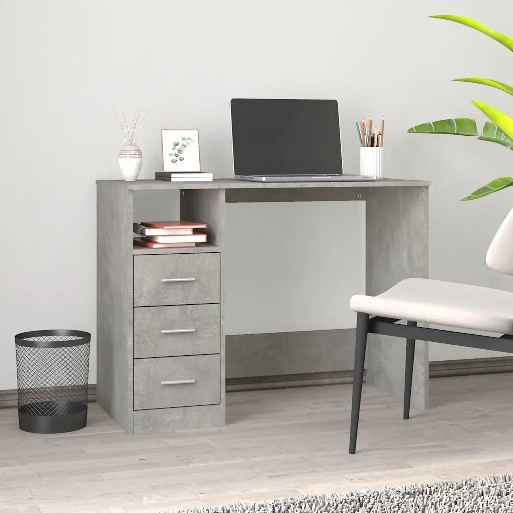 Scrivania | Tavolo da Ufficio Cassetti Grigio Cemento 102x50x76cm Legno Multistrato
