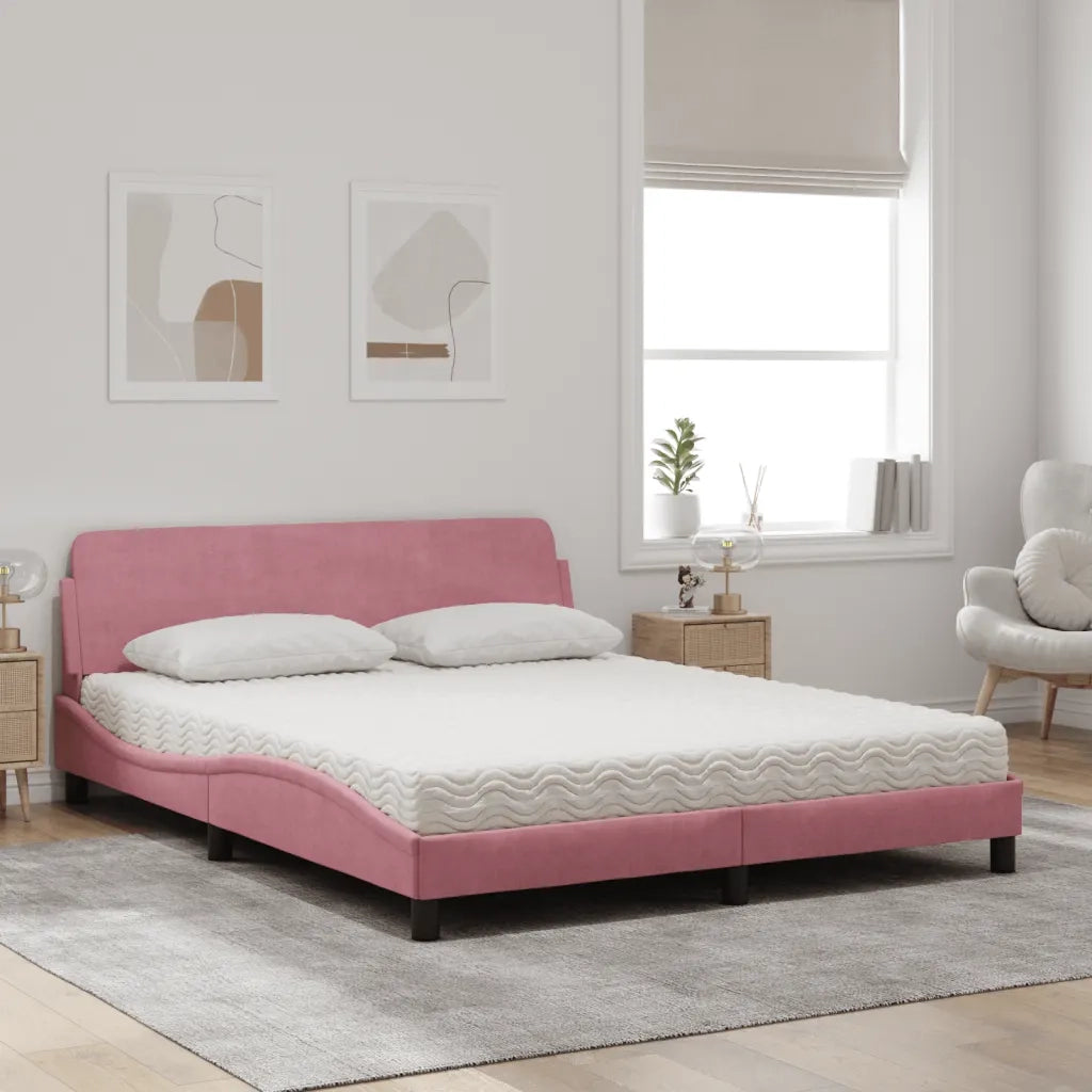 Letto con Materasso Dover Rosa 160x200 cm in Velluto