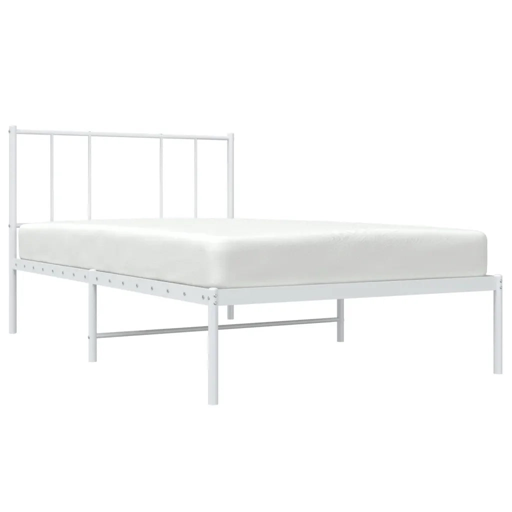 Letto singolo | Letto per adulti | Giroletto con Testiera Metallo Bianco 90x200 cm