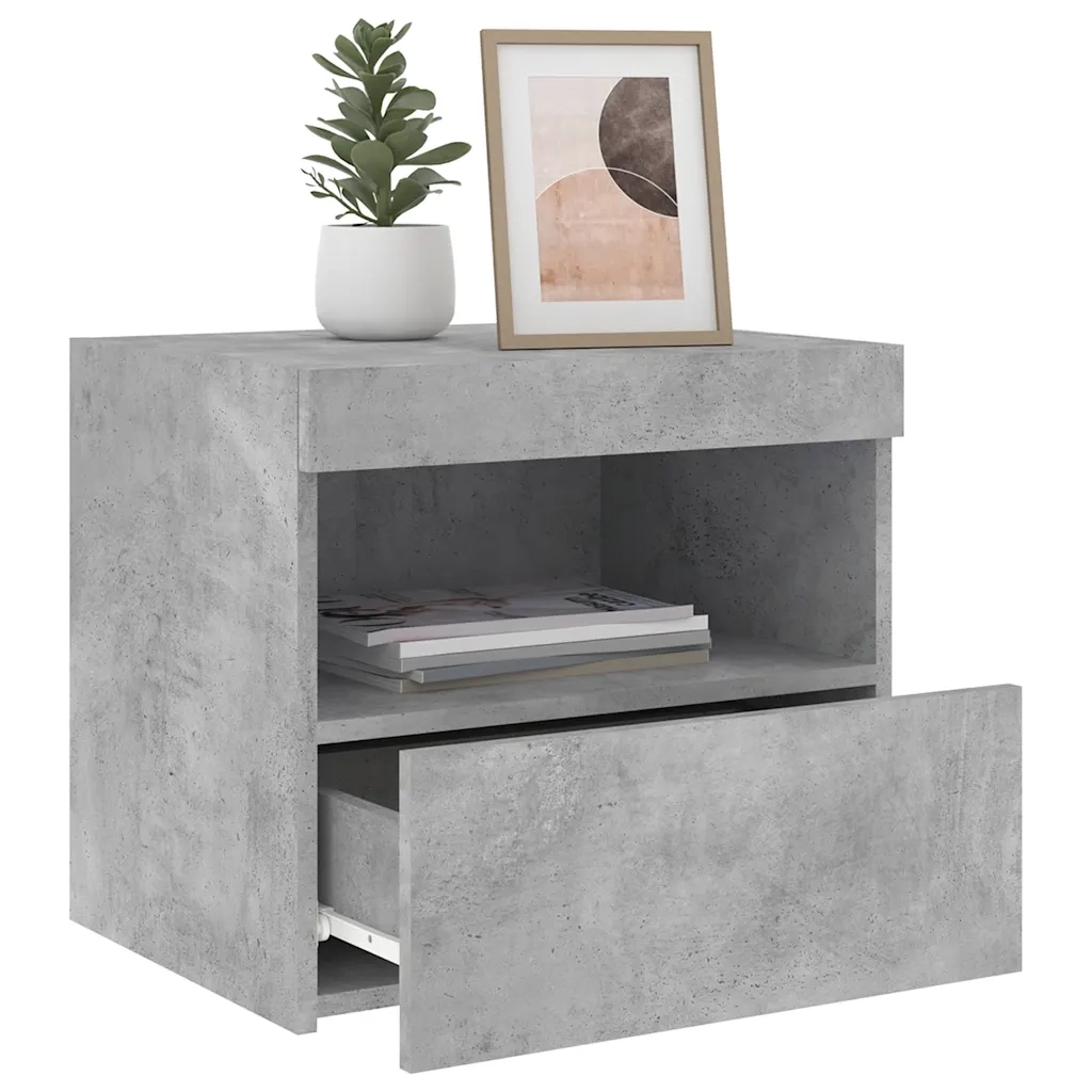 Set di 2 Comodini | Armadio da Notte | Mobiletto da notte con Luci LED Grigio Cemento 50x40x45 cm