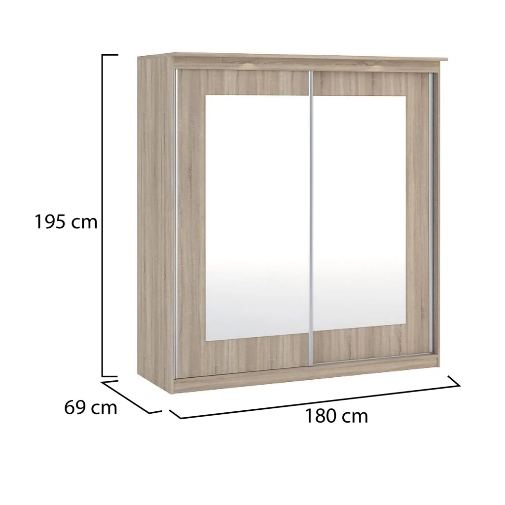 Armadio Camera da Letto Lesale, Guardaroba 2 Ante Appendiabiti, 180x195h cm Marrone Rovere