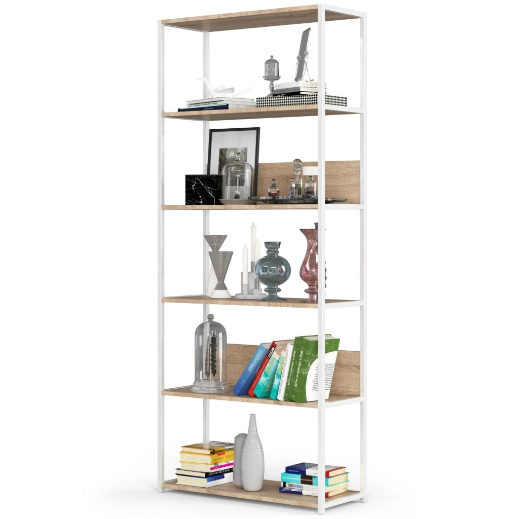 Scaffale stilo loft con ripiani in legno 80 cm Bianca 80 cm inserto frontale Sonoma Quercia 80x32x192 cm